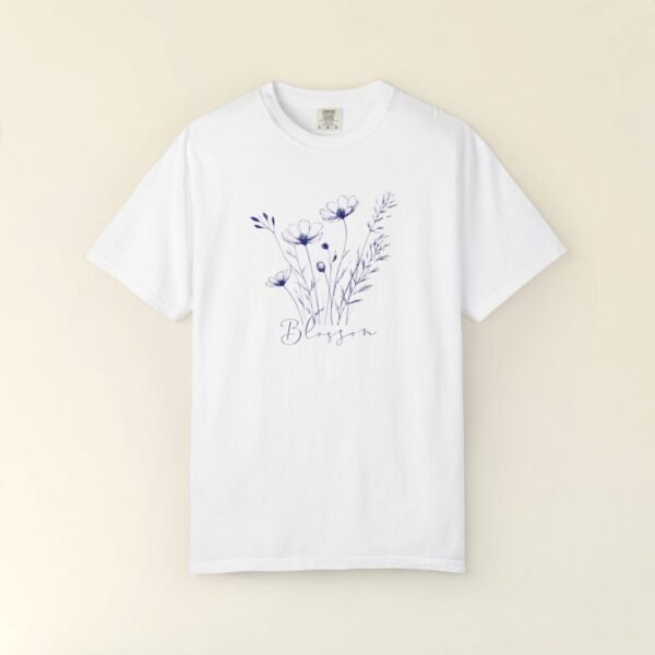 Chinoiserie Print Unisex Garment-Dyed T-shirt, Blue and White Coquette Shirt, Floral Chinoiserie Tee, Hand drawn Chinoiserie, Toile De Jouy