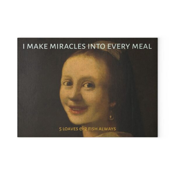 Funny 5 loaves 2 fish Glass Cutting Board,Art Lover,Kitchen Gift,Humorous Sarcastic Gag -Art Joke,housewarming Gift for her,Christian gift