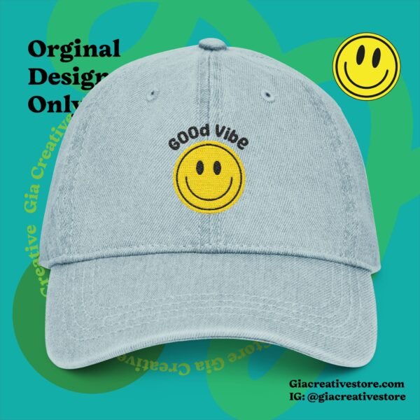 Smiley face cap - Good Vibes Embroidered Denim Hat