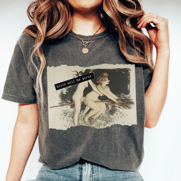 Comfort colors Witchy T-Shirt,Girls Will Be Girls,Halloween feminist , Spooky witchy bachelorette,halloween oversized tee, artsy girl power