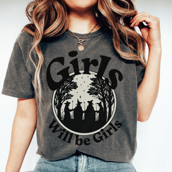 Comfort colors Witchy T-Shirt,Girls Will Be Girls,Halloween feminist , Spooky witchy bachelorette,halloween oversized tee, gothic girl power