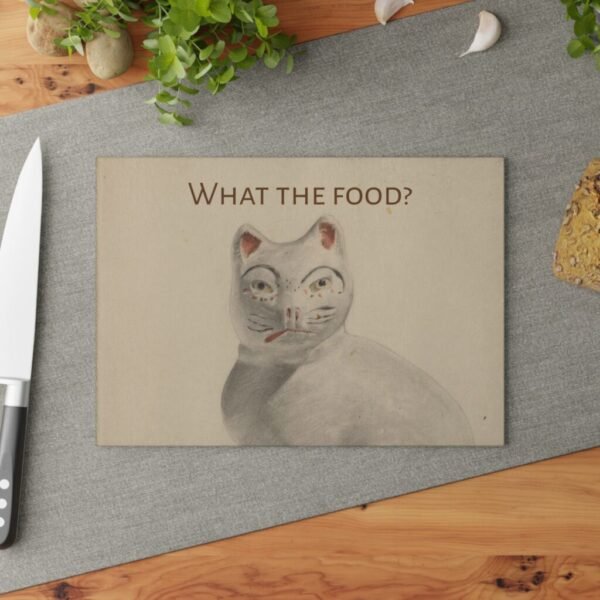 Funny cat Glass Cutting Board,Art Lover Kitchen Gift,Humorous Sarcastic Gag -Art Joke,housewarming Gift for her, grumpy cat art gift